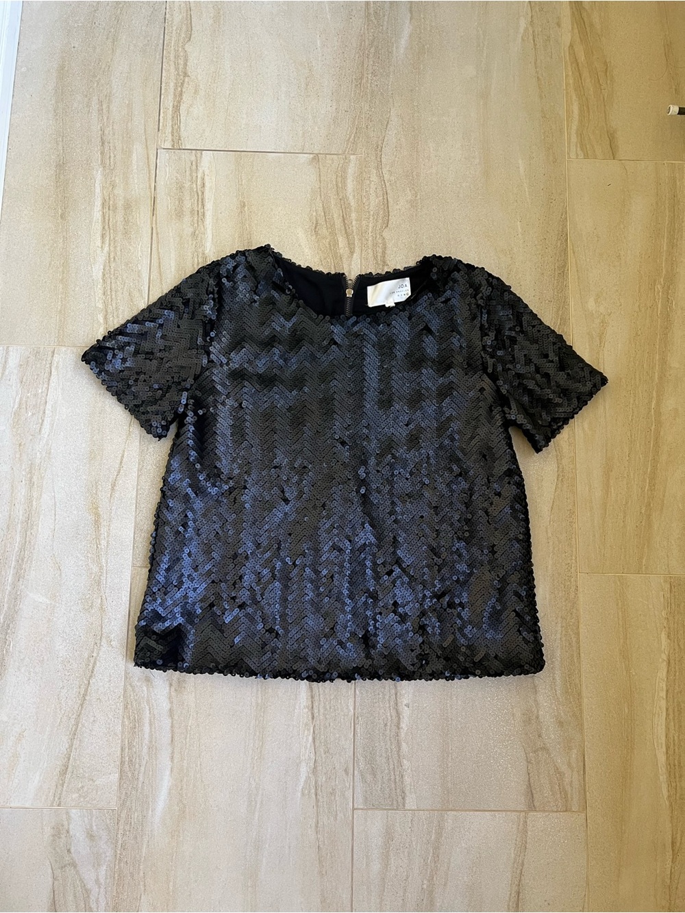 J.O.A. Black Short-Sleeve Sequin Top